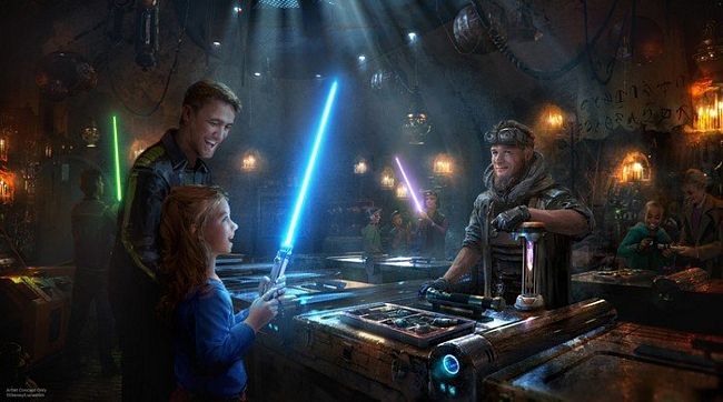 Savis Workshop: negozio di spade laser a Star Wars Galaxy's Edge a Disneyland California