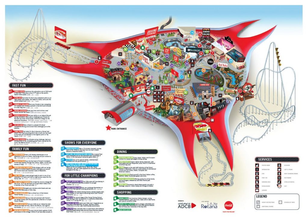Mappa del parco tematico Ferrari World a Abu Dhabi