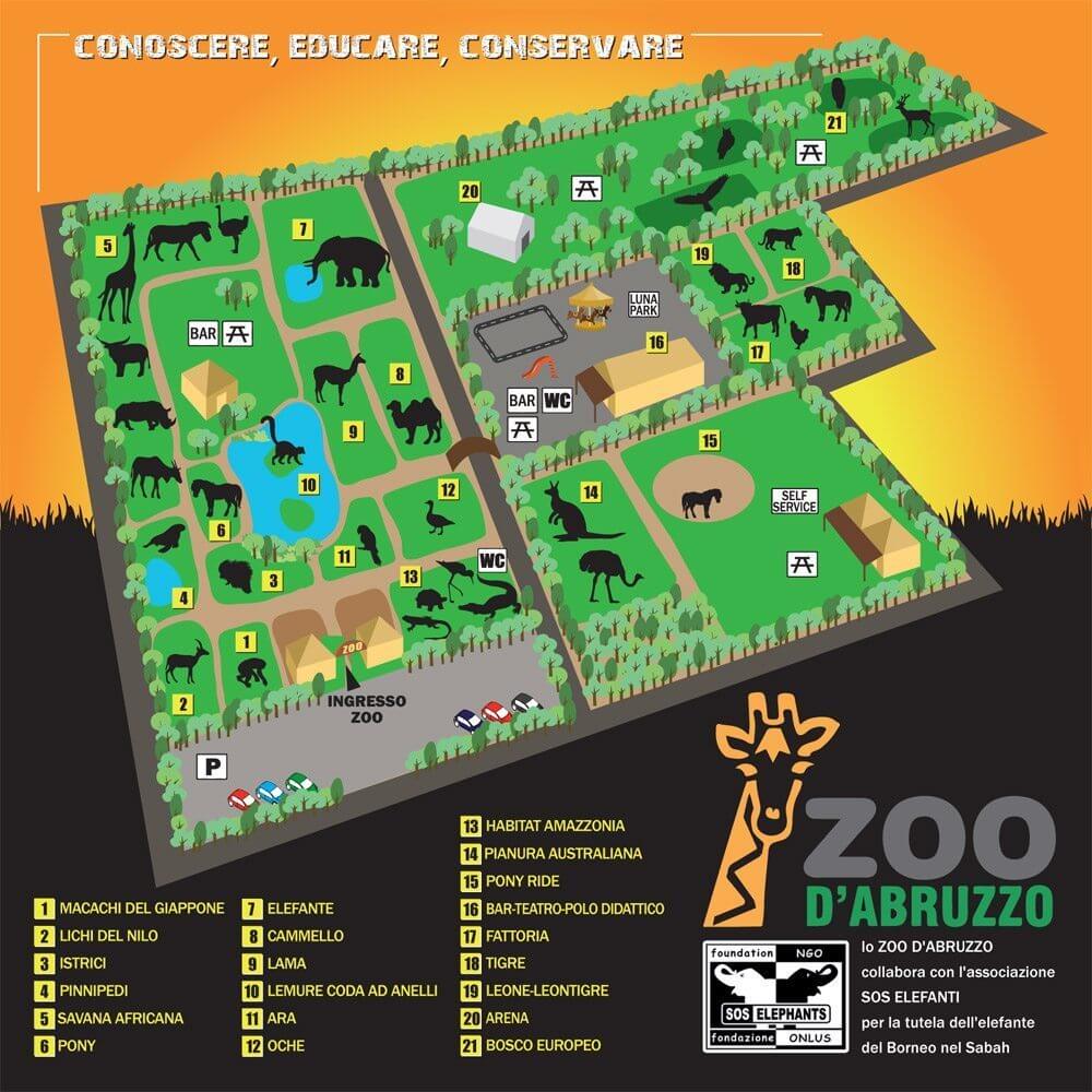 Mappa del percorso di visita allo zoo Abruzzo