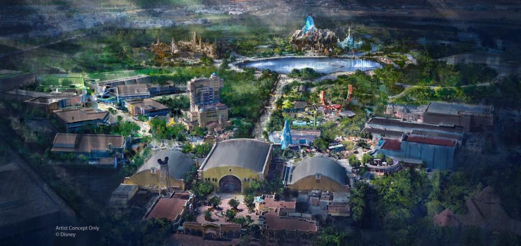 Mappa del progetto ufficiale per l'espansione del Parco Walt Disney Studios di Disneyland Paris con tre nuove aree tematiche