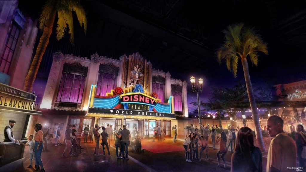 Nuovo Parco Disney Adventure World: rendering delle facciate in stile Art Dèco dei teatri inseriti nell'area Hollywood Studios 