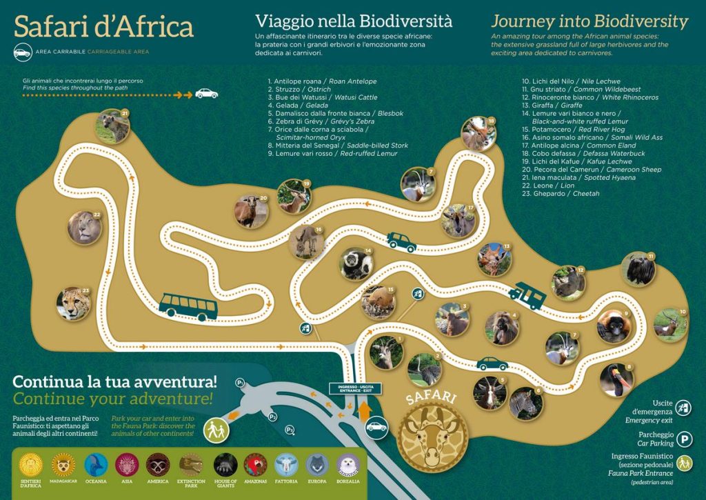 Mappa Zoo Safari Verona al Parco Natura Viva di Pastrengo - Bussolengo