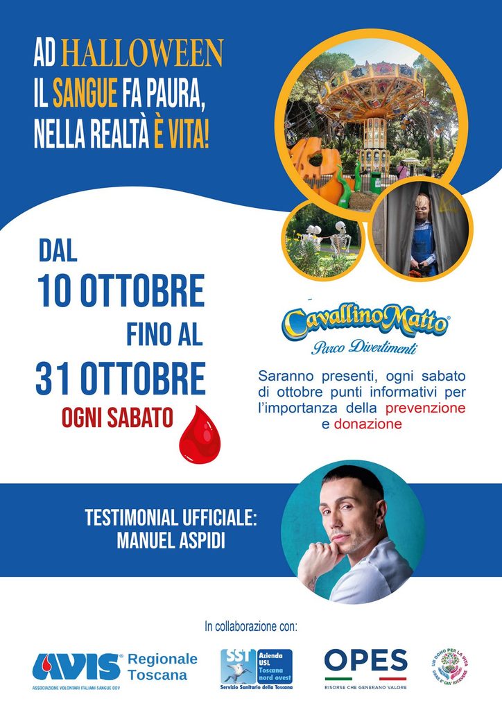 Locandina ufficiale che pubblicizza gli eventi di Halloween al Parco Cavallino Matto in Toscana