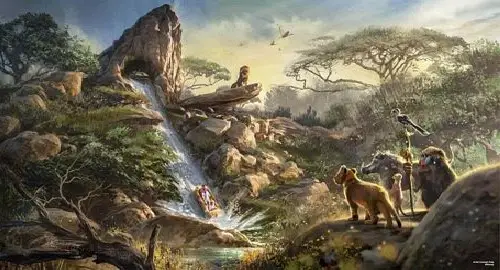 Artwork ufficiale che presenta la nuova area del Re Leone al Parco Disney Adventure World