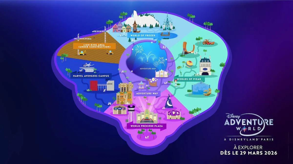 Mappa di Disneyland Adventure World, il nuovo parco di Disneyland Paris prima conosciuto come Walt Disney Studios Park