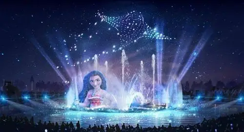 Una scena delle proiezione dello spettacolo serale al Parco Disney Adventure World