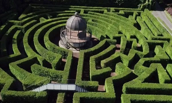 Vista dall'alto del labirinto all'interno dei giardini Sigurtà, il parco a Valeggio sul Mincio